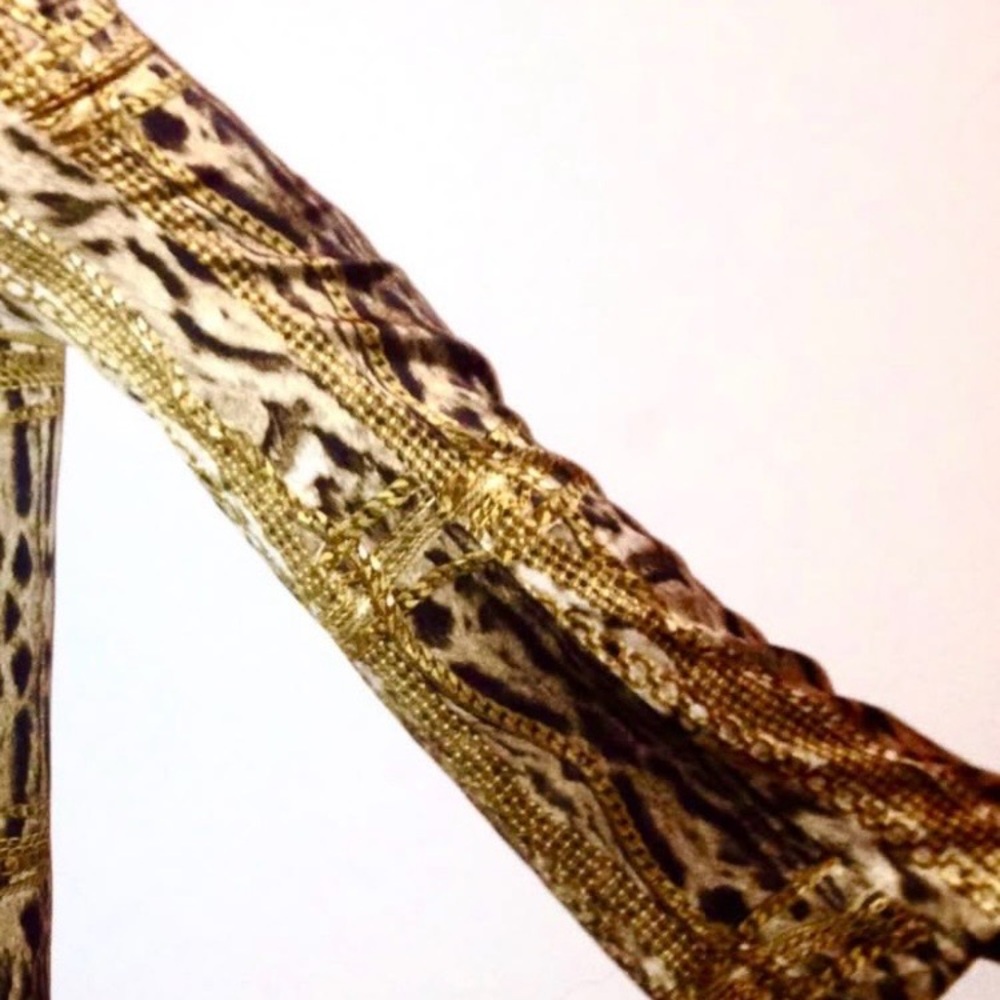 Roberto Cavalli Leopard and Gold Chains Flared Leg Silk Stretch Pants - Picture 9 of 13